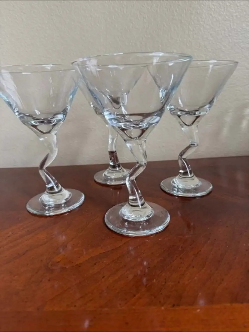 Vintage Libbey Clear Twisted Stem Martini Glasses - Set of 4